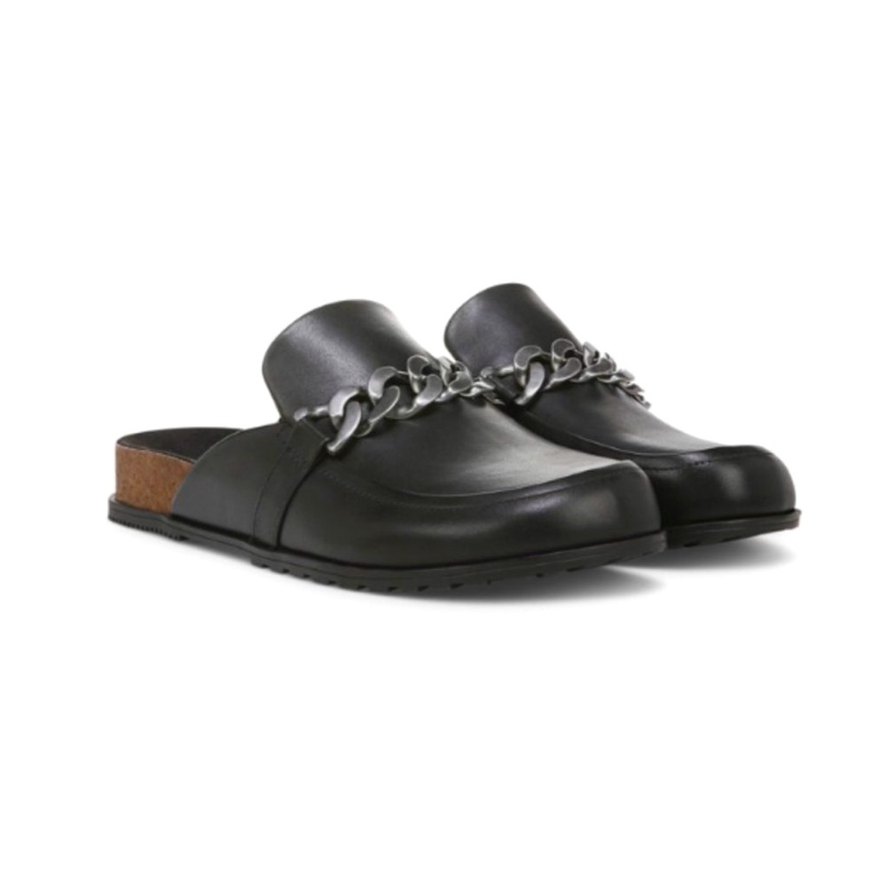 Vionic Georgie Mule Clog Black Leather Chain Embellishment Sz 9.5 Comfort Shoe